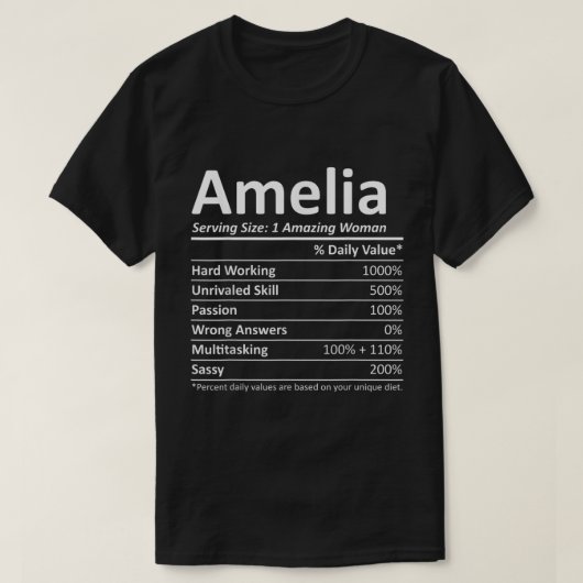 AMELIA栄養名パーソナライズされたクリスマスおもしろい Tシャツ (デザイン正面)
