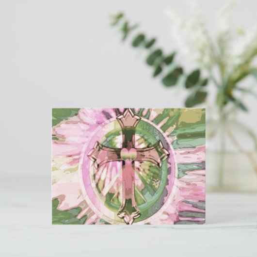 Amelia Carrieによるハートとタイダイ染料レインボークロス。 ポストカード (スタンド正面)