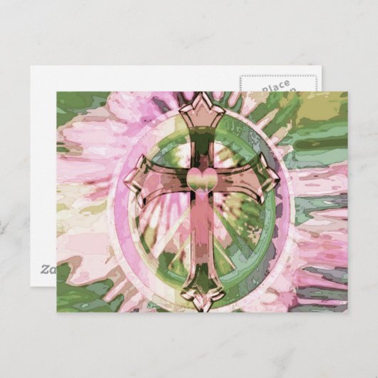 Amelia Carrieによるハートとタイダイ染料レインボークロス。 ポストカード (正面/裏面)