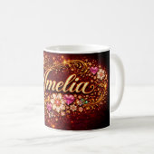 Amelia Custom Mug Pink Heart Emerald Gold Romantic コーヒーマグカップ (正面右)