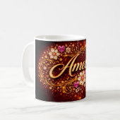 Amelia Custom Mug Pink Heart Emerald Gold Romantic コーヒーマグカップ (正面左)