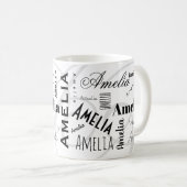 Amelia Custom Name  Black White Coffee Mug コーヒーマグカップ (正面右)
