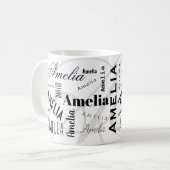 Amelia Custom Name  Black White Coffee Mug コーヒーマグカップ (正面左)