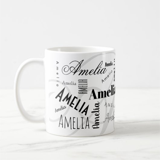Amelia Custom Name  Black White Coffee Mug コーヒーマグカップ (左)