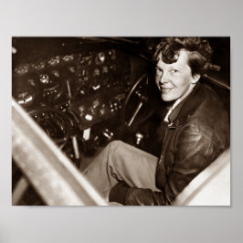 Amelia Earhart Sitting In Airplane Cockpit ポスター