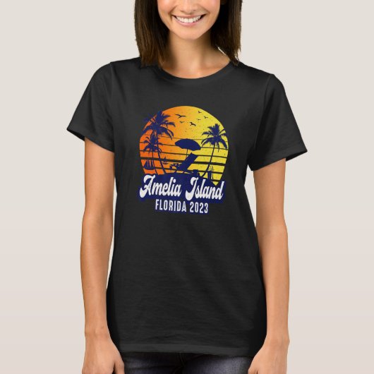 Amelia Island 2023 Florida Sunset Beach Retro Prem Tシャツ (正面)