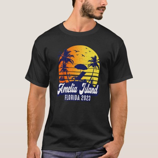 Amelia Island 2023 Florida Sunset Beach Retro Prem Tシャツ (正面)