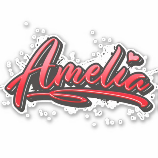 Amelia red Heart Graffiti Aufkleber Sticker シール (正面)