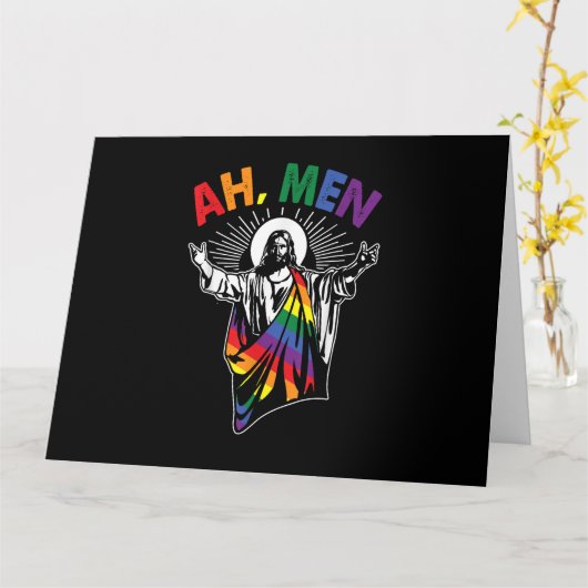 Amen 面白い LGBT ゲイプライド ジーザス レインボーフラッグ かわいい カード (黄色い花)