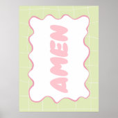 Amen Pastel Pink Green Coquette Christian Poster ポスター (正面)