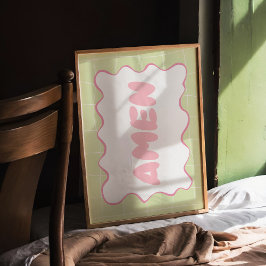 Amen Pastel Pink Green Coquette Christian Poster ポスター