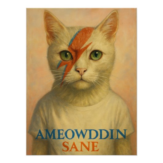 Ameowddin Sane - David Bowie Aladdin Sane Cat ポスター (正面)