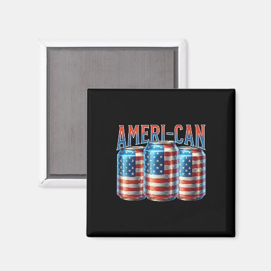 Ameri-can Funny Beer Can Flag Patriotic 4th Of Jul マグネット (正面/裏面)
