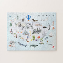 America | 水彩画風アメリカ地図 ジグソーパズル