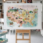 America | 水彩画風アメリカ地図 ポスター