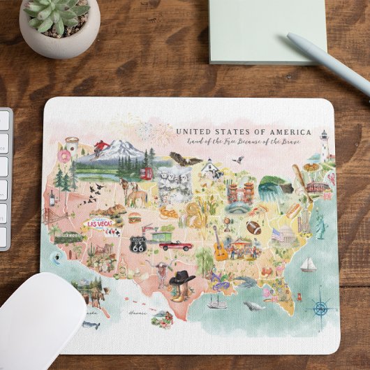 America | 水彩画風アメリカ地図 マウスパッド