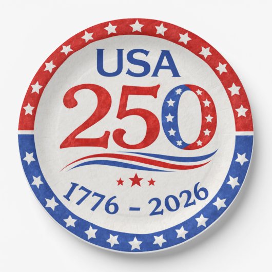 America 250 1776 2026 Patriotic USA  ペーパープレート (正面)