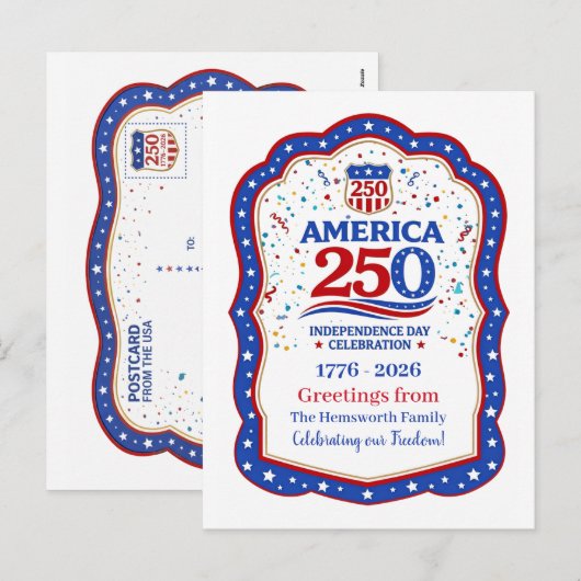 America 250 Anniversary Commemorative Personalised シーズンポストカード (正面/裏面)