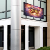 America 250 Banner with Fireworks 横断幕 (ビルの外側)
