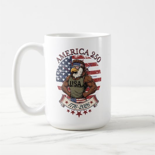 America 250 Fun Patriotic Eagle 4th of July Art コーヒーマグカップ (左)