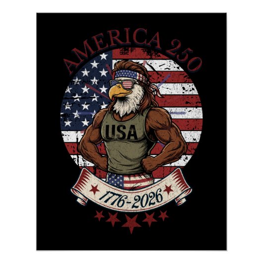 America 250 Fun Patriotic Eagle 4th of July Art ポスター (正面)