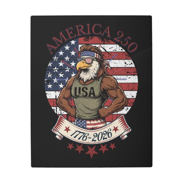 America 250 Fun Patriotic Eagle 4th of July Art メタルプリント (正面)