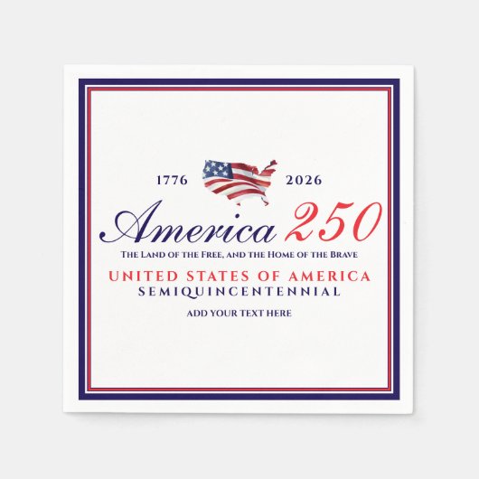 America 250 Land of Free Home Brave Blue Patriotic スタンダードカクテルナプキン (正面)
