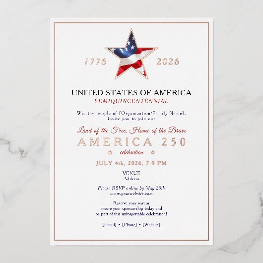 America 250 Patriotic Anniversary Fundraising Gala 箔招待状 (正面)