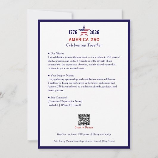 America 250 Patriotic Blue 2026 Calendar Keepsake (裏面)