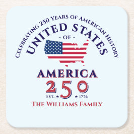 America 250 Patriotic family Photo Keepsake Gift スクエアペーパーコースター