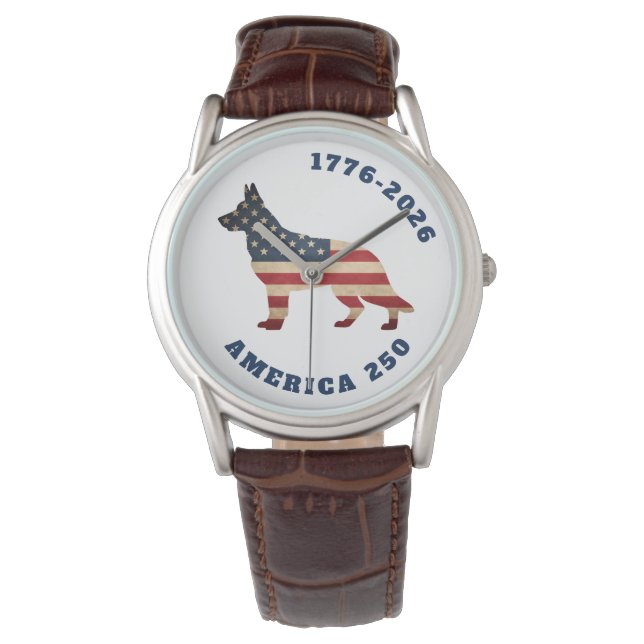 America 250 Patriotic German Shepherd Dog 腕時計 (正面)