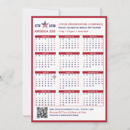 America 250 Patriotic Red 2026 Calendar Card