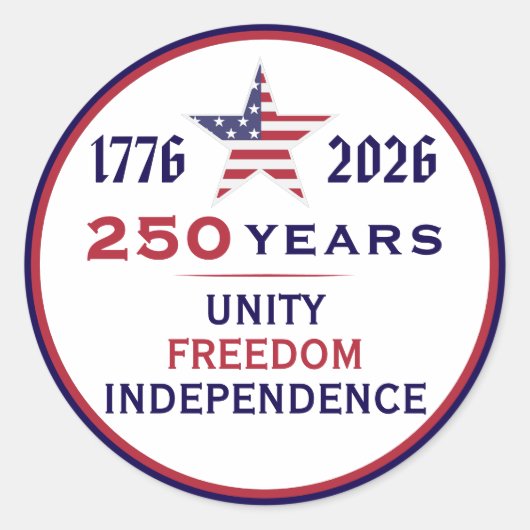 America 250 Patriotic Unity Freedom Independence ラウンドシール (正面)