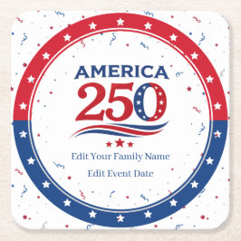 AMERICA 250 - Personalized Reunion Red White Blue スクエアペーパーコースター