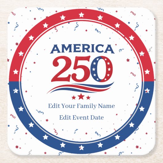 AMERICA 250 - Personalized Reunion Red White Blue スクエアペーパーコースター (正面)
