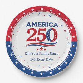 AMERICA 250 - Personalized Reunion Red White Blue ペーパープレート