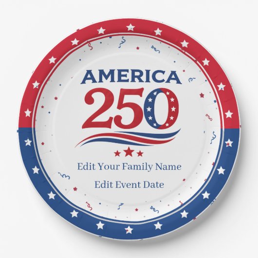 AMERICA 250 - Personalized Reunion Red White Blue ペーパープレート (正面)