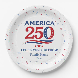 AMERICA 250 - Personalized Reunion Red White Blue ペーパープレート
