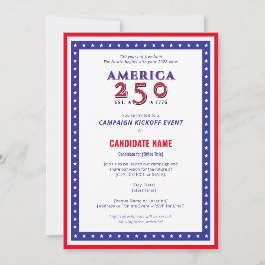 America 250 Political Candidate Campaign Kickoff 招待状 (正面)
