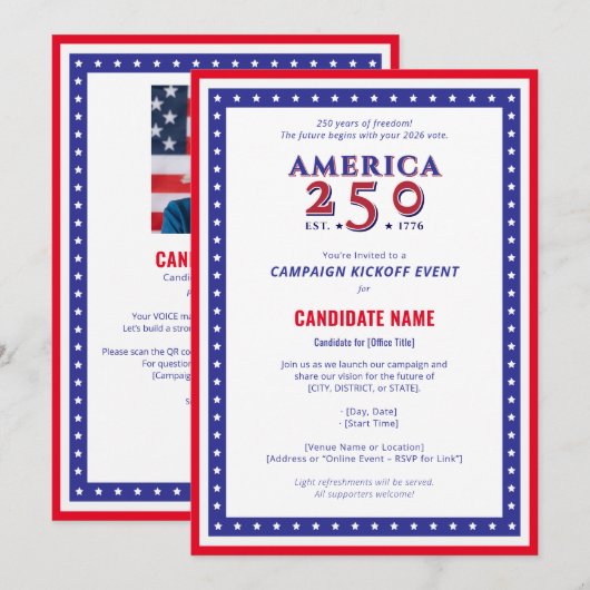 America 250 Political Candidate Campaign Kickoff 招待状 (正面/裏面)