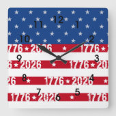 America 250 Stars & Stripes 1776 2026 Numbers スクエア壁時計 (正面)