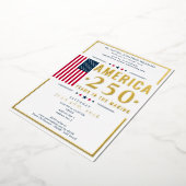 America 250 US Flag Patriotic July 4th Blue Formal 箔招待状 (回転した状態)