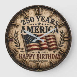 America 250 Years Happy Birthday  ラージ壁時計