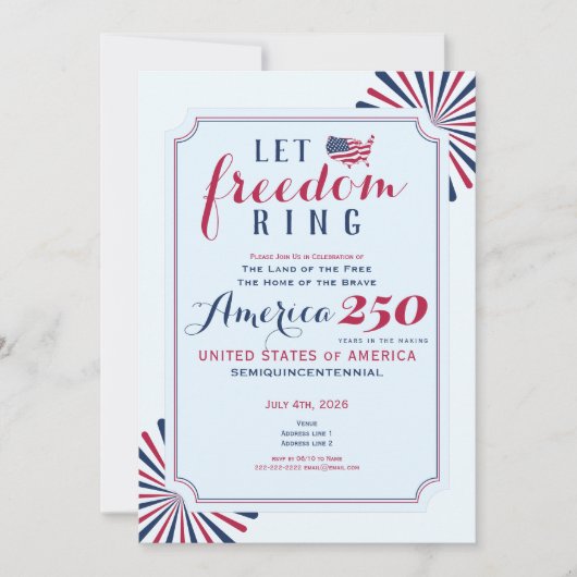 America 250 Years US Anniversary Let Freedom Ring 招待状 (正面)