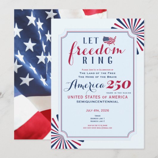 America 250 Years US Anniversary Let Freedom Ring 招待状 (正面/裏面)
