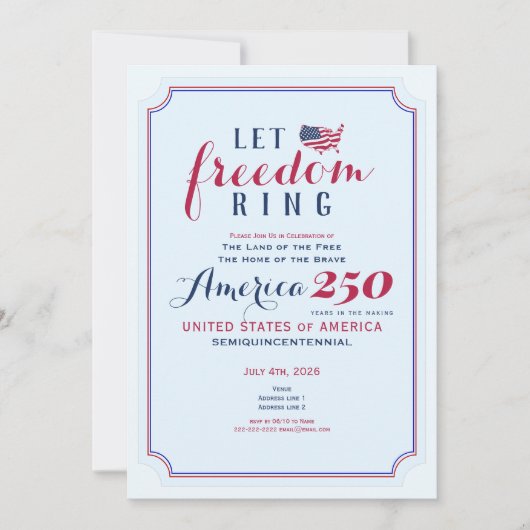 America 250 Years USA Anniversary Let Freedom Ring 招待状 (正面)