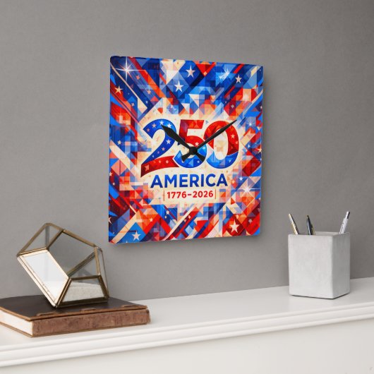 America 250th Anniversary 1776–2026 USA Patriotic  スクエア壁時計 (オフィス)