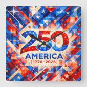 America 250th Anniversary 1776–2026 USA Patriotic  スクエア壁時計 (正面)
