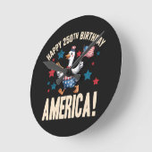 America 250Th Anniversary Silly Patriotic Goose ラウンド壁時計 (傾斜)