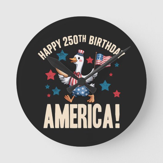 America 250Th Anniversary Silly Patriotic Goose ラウンド壁時計 (正面)